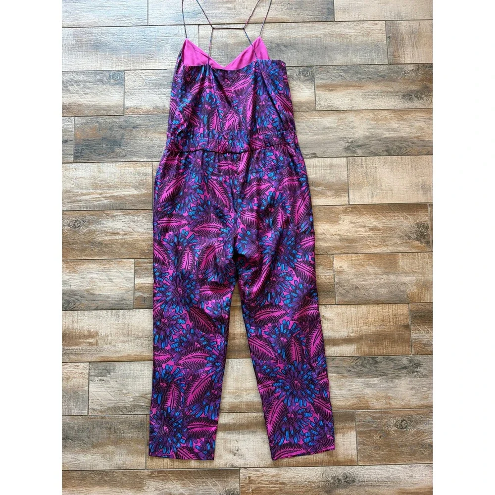 J.Crew Midnight Floral Silk Jumpsuit size 6 Pockets Silk! purple fuchsia magenta